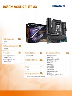 Płyta główna B650M AORUS ELITE AX AM5 4DDR5 HDMI/DP mATX