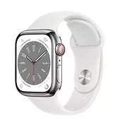 Watch Series 8 GPS + Cellular, 41 mm Koperta ze stali nierdzewnej w kolorze srebrnym z paskiem sportowym w kolorze białym - regular