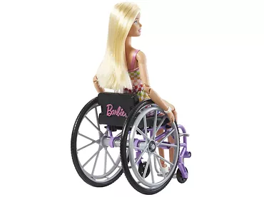 Lalka Barbie na wózku inwalidzkim strój w kratkę HJT13