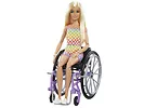 Lalka Barbie na wózku inwalidzkim strój w kratkę HJT13