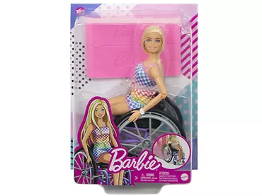 Lalka Barbie na wózku inwalidzkim strój w kratkę HJT13