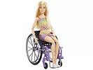 Lalka Barbie na wózku inwalidzkim strój w kratkę HJT13