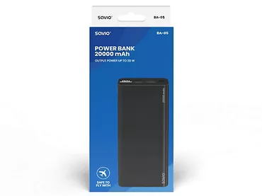 POWER BANK 20000 mAh 20W SAVIO BA-05 Power Delivery, Quick Charge czarny