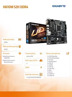 Płyta główna H610M S2H DDR4 s1700 2DDR4 DP/HDMI/DVI M.2 mATX