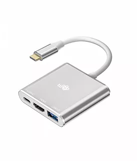 Adapter HUB USB C 3w1 - HDMI, USB, PD srebrny
