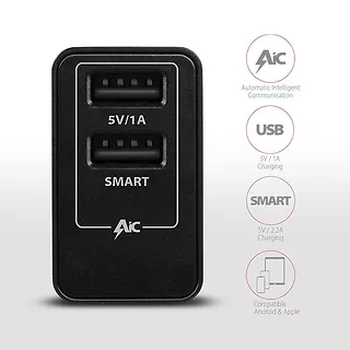 ACU-DS16 Ładowarka sieciowa, SMART 16W, 2x port USB-A, 5V/2.2A + 5V/1A