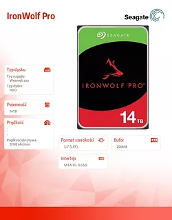 Dysk IronWolfPro 14TB 3.5'' 256MB ST14000NT001