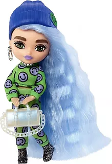 Lalka Barbie Extra Minis zielony kombinezon - jasnoniebieskie włosy