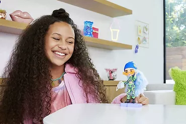 Lalka Barbie Extra Minis zielony kombinezon - jasnoniebieskie włosy