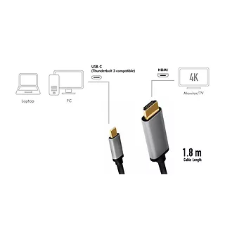 Kabel USB-C do HDMI, 4K 60Hz aluminiowy 1.8m