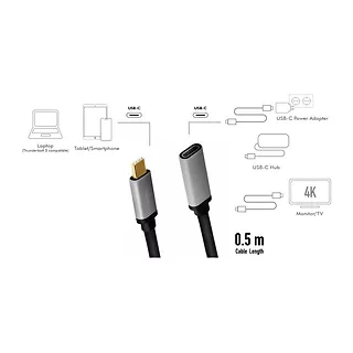 Kabel USB-C M/F,4K/60Hz aluminiowy 0.5m