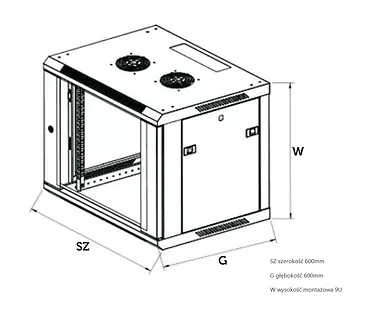 Szafka wisząca rack 9U 600x600 czarna dwusekcyjna