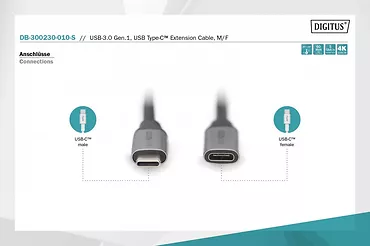 Kabel przedłużający USB 3.0 60W/5Gbps Typ USB C/USB C M/Ż 1m Czarny