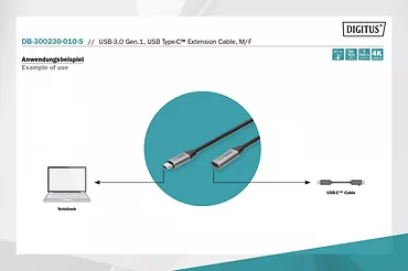 Kabel przedłużający USB 3.0 60W/5Gbps Typ USB C/USB C M/Ż 1m Czarny