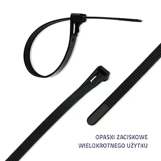 Opaski zaciskowe wielorazowe/trytytki | 7.2*250mm | Nylon UV |   Czarne