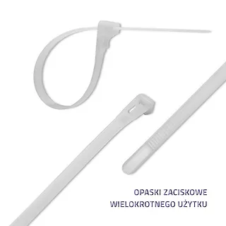 Opaski zaciskowe wielorazowe/trytytki | 7.2*350mm | Nylon UV |   Białe
