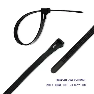 Opaski zaciskowe wielorazowe/trytytki | 7.2*350mm | Nylon UV |   Czarne