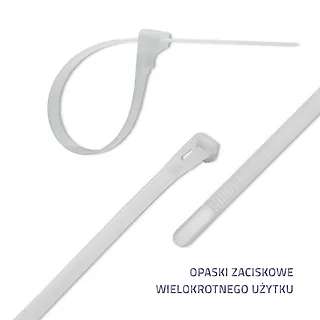 Opaski zaciskowe wielorazowe/trytytki | 7.2*250mm | Nylon UV |   Białe