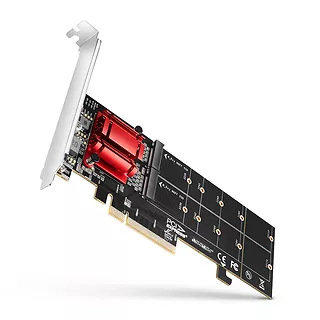 PCEM2-ND Kontroler PCIe x 8, 2x slot M.2 NVMe M-key RAID wsparcie dla płyt bez bifurkacji, w zestawie, SP & LP