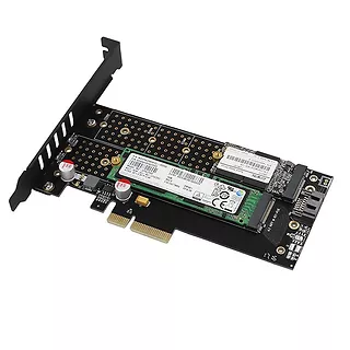 PCEM2-DC Adapter wewnętrzny PCIe x4, 1x M.2 NVMe M-key + 1x SATA B-key slot, chłodnica, SP & LP + radiator