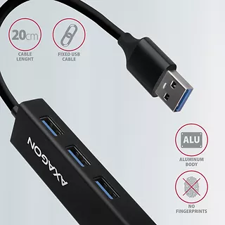 HMA-GL3A Wieloportowy hub 3x USB-A + GLAN, USB3.2 Gen 1, metalowy, 20cm USB-A kabel