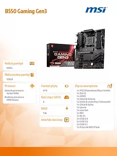 Płyta główna B550 GAMING GEN 3 AM4 DDR4 HDMI USB M.2 ATX