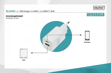 Ładowarka sieciowa zasilacz 1x USB-A 12W 1x USB-C 18W PD 3.0 max. 30W Biała