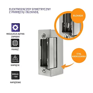 Elektrozaczep symetryczny z pamięcą i blokadą | 600mA | 12V