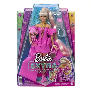 Barbie Extra Fancy różowy strój + piesek pudelek