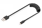 Kabel USB 2.0 spiralny USB A/Lightning, PD 20W, MFI, max. 1m Czarny