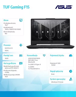 Notebook  TUF Gaming F15 FX506HE-HN012W i5-11400H 16GB/512GB/3050Ti