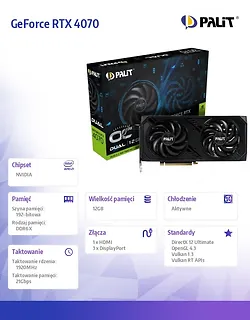 Karta graficzna GeForce RTX 4070 DUAL OC 12GB GDDR6X 192bit 3DP
