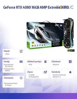 Karta graficzna GeForce RTX 4080 AMP EXTREME AIRO 16GB GDDR6X 256bit 3DP/HDMI