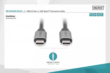 Kabel połączeniowy USB 3.0 60W/5Gbps Typ USB C/USB C M/M 1m Czarny