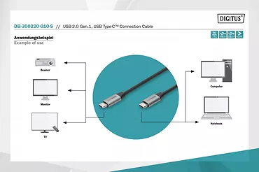 Kabel połączeniowy USB 3.0 60W/5Gbps Typ USB C/USB C M/M 1m Czarny