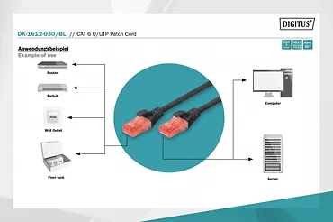 Patch cord U/UTP kat.6 PVC 3m Czarny