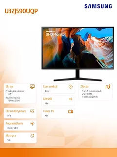 Monitor 31,5 cala LU32J590UQPXEN VA 3840x2160 UHD 16:9 2xHDMI/1xDP 4 ms (GTG) płaski 2 lata d2d