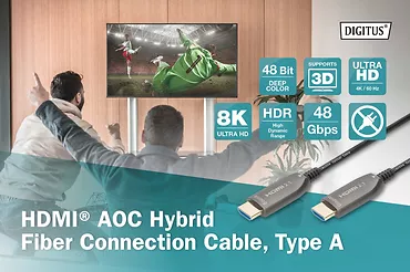 Kabel połączeniowy hybrydowy AOC HDMI 2.1 Ultra High Speed 8K/60Hz UHD HDMI A/HDMI A M/M 20m Czarny
