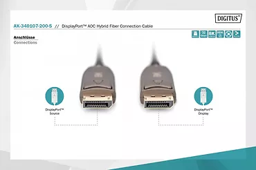 Kabel połączeniowy hybrydowy AOC DisplayPort 1.4 8K/60Hz UHD DP/DP M/M 20m Czarny