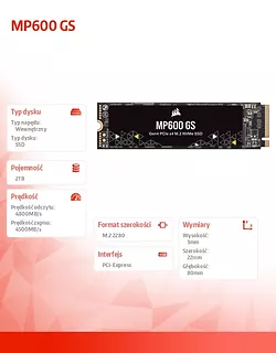 Dysk SSD 2TB MP600 GS 4800/4500 MB/s M.2 Gen4 PCIe x4 NVMe 1.4