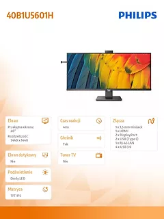 Monitor 40 cali 40B1U5601H IPS HDMI DP USB-C HAS Kamera Głośniki