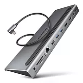 HMC-4KX3 Wieloportowy hub USB 5Gbps, 3x USB-A, 2x HDMI + DP + GLAN +  SD/microSD + audio, PD 100W