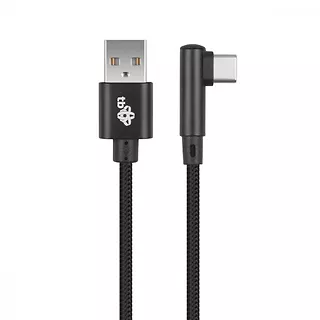 Kabel USB-USB C 1.5m kątowy, czarny sznurek