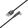 Kabel USB-USB C 1.5m kątowy, czarny sznurek