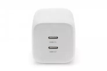 Ładowarka sieciowa, zasilacz GaN 2x USB-C PD 3.0 max. 65W, biała