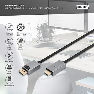 Kabel adapter DisplayPort - HDMI 4K 30Hz DP/HDMI M/M 1m