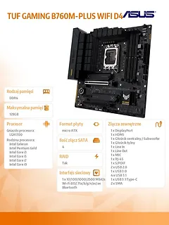 Płyta główna TUF GAMING B760M-PLUS WIFI D4 s1700 DDR4 mATX