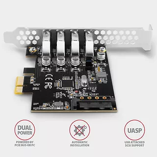 PCEU-43RS Kontroler PCIe 4x port USB 3.2 GEN 1, UASP VIA, 15-pin SATA zasilacz