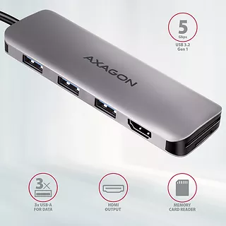 HMC-HCR3A Wieloportowy hub 3x USB-A + HDMI + SD/microSD, USB-C 3.2 Gen1, 20cm USB-C kabel