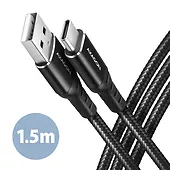 BUCM-AM15AB Kabel USB-C - USB-A, 1.5m, USB 2.0, 3A, ALU, oplot, Czarny